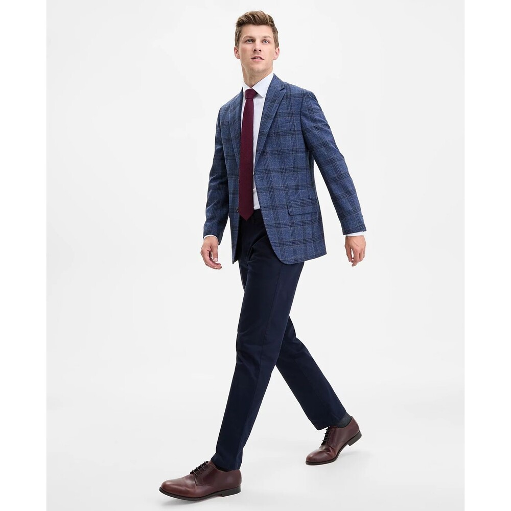 $295 NEW TOMMY HILFIGER MENS 40L NAVY/BROWN PLAID BLAZER SPORT COAT SUIT JACKET